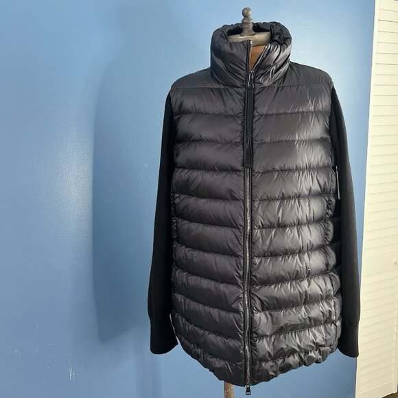 Moncler MAGLIONE Tricot Wool Knit & Quilted Down Cardigan Black Coat Women Large - Picture 3 of 11